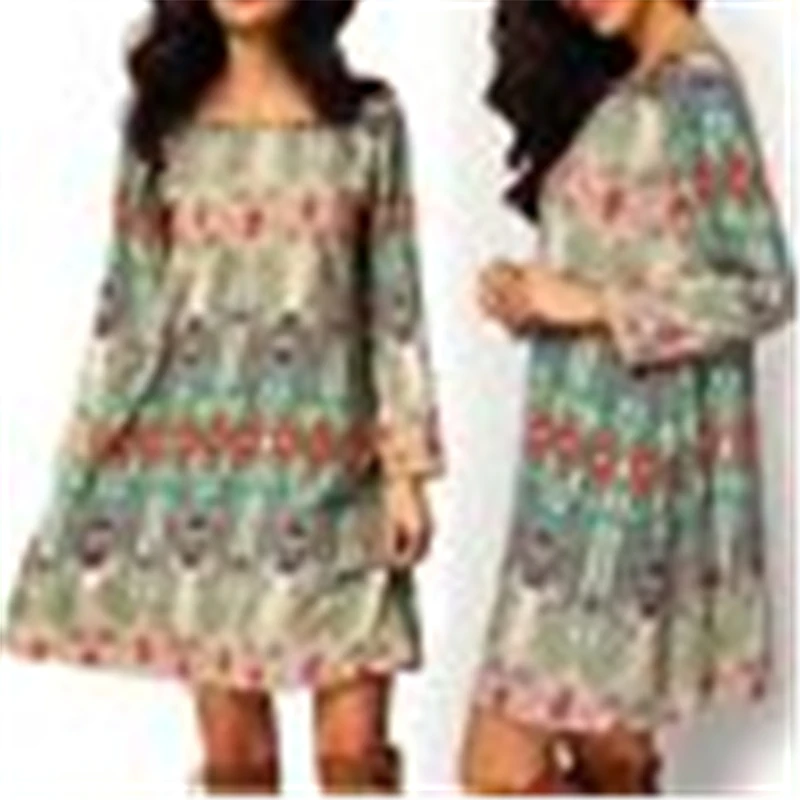 Для женщин Длинные рукава свободные комфорт платье цветочный Boho шифон Вечеринка