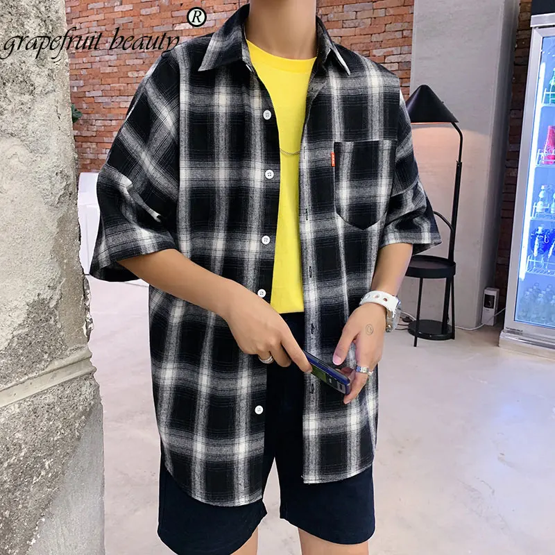 2019 Летняя мужская блузка рубашка кэжуал youngers клетчатая для отдыха shellort Hong Kong