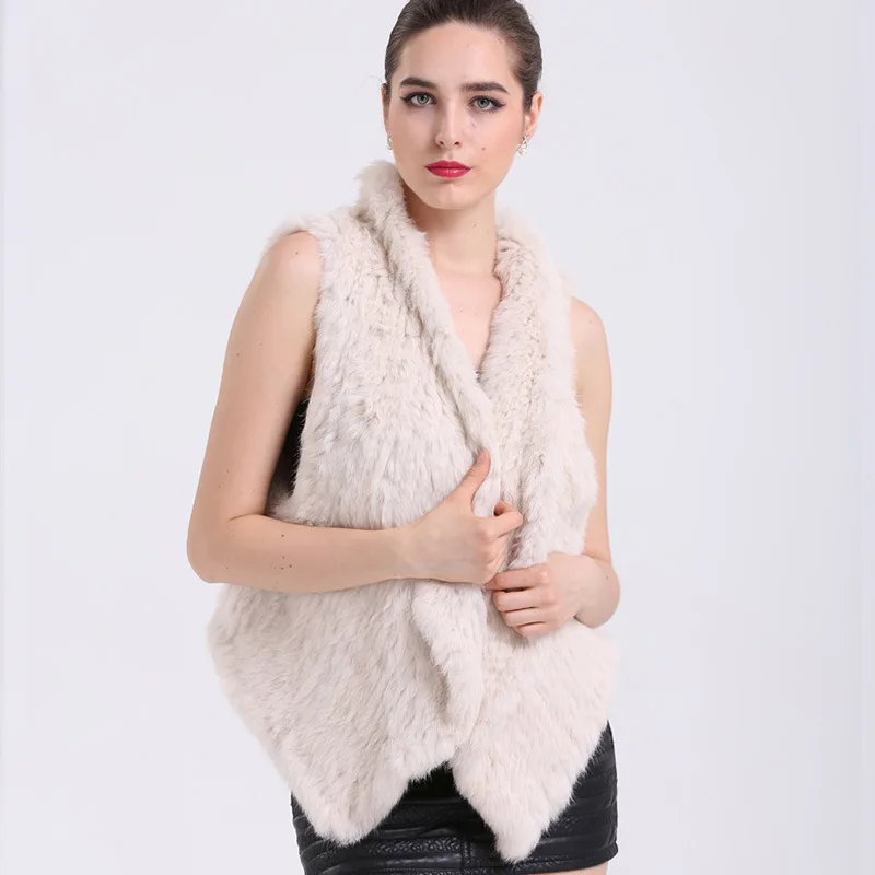 Жилет из натурального меха шуба кролика для женщин вязаный жилет ручной работы