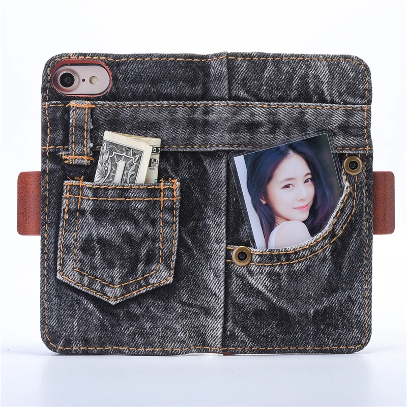Роскошный кожаный чехол бумажник из джинсовой кожи для iphone X 6 6S 7 8 Plus книжка с