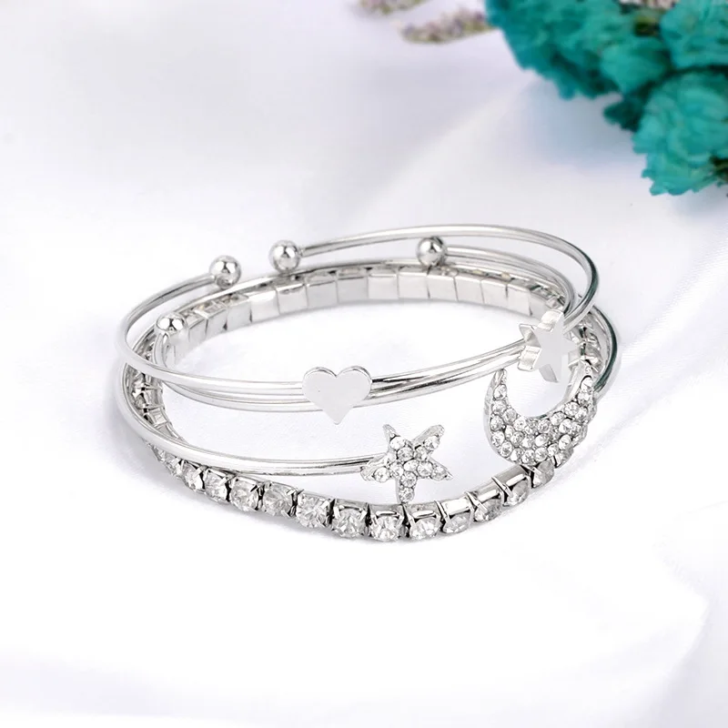 4 Pcs/set Simple Moon Star Heart Crystal Bracelet Party Jewelry Accessories For Women New Bangle | Украшения и аксессуары