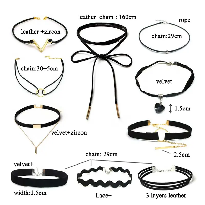 15 шт. в партии чёрный кружевной бархатный колье кожаные ожерелья золотой цвет