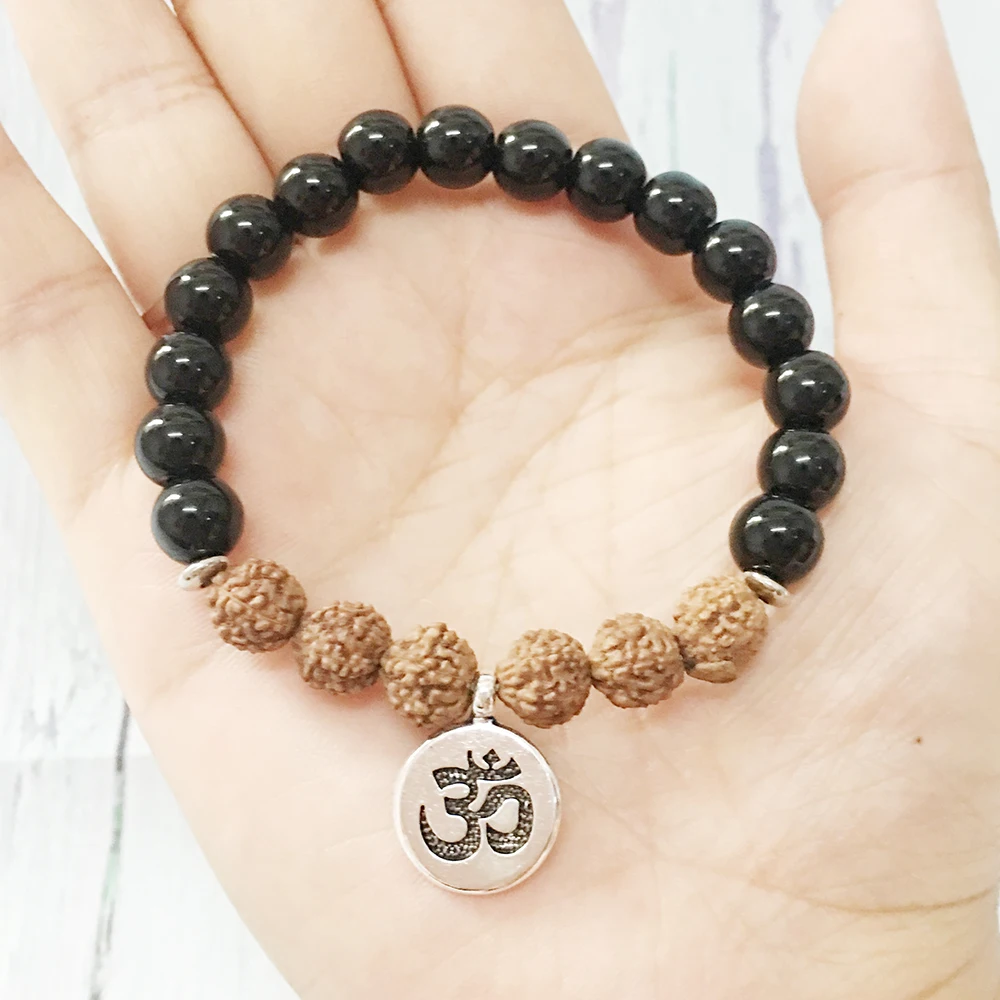 Ruberthen 2017 Новый дизайн класса черный камень Rudraksha браслет Высокое качество оникс