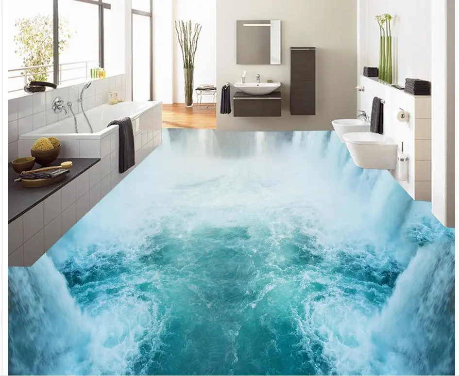 Floor Painting 3D Wallpaper Custom PVC Adhesive Magnificent Falls Ocean | Обустройство дома