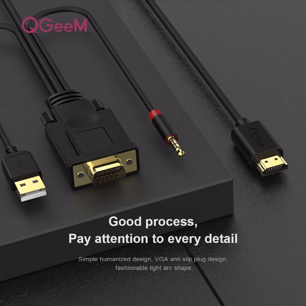 QGEEM VGA в HDMI кабель с аудио 1080 P @ 60 Гц адаптер конвертер мужчин и для ноутбука