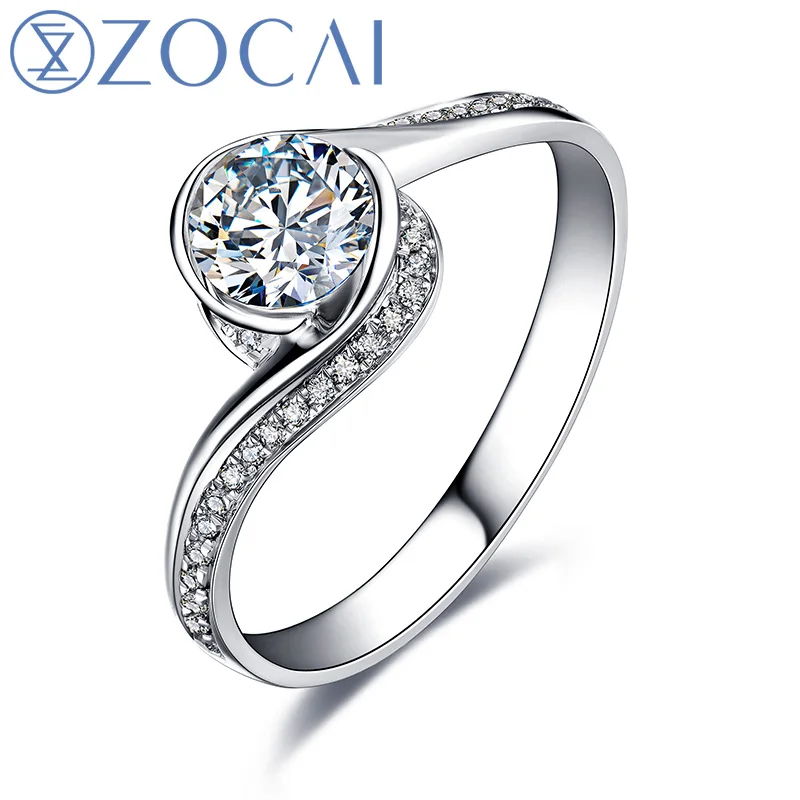 ZOCAI GLAMOROUS 0 52 CT CERTIFIED F G/VS/VG круглая огранка 18K белое золото бриллиант обручальное