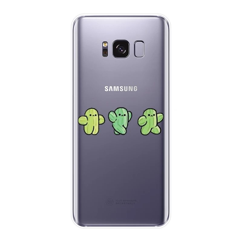 Мягкий силиконовый чехол накладка с изображением кактуса и цветов для Samsung Galaxy S8