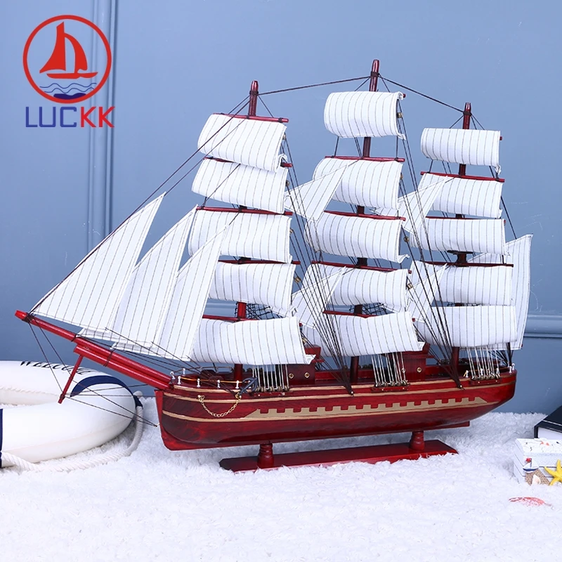 

LUCKK Home Decoration Accessorie Crafts Exquisite DIY 80 CM Wooden Sailboat Ship Model nordic Wholesale Gift Free Shipping 2012A