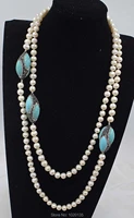 freshwater pearl white near round 8 9mm and green zircon turquoise egg necklace 50inch fppj wholesale beads