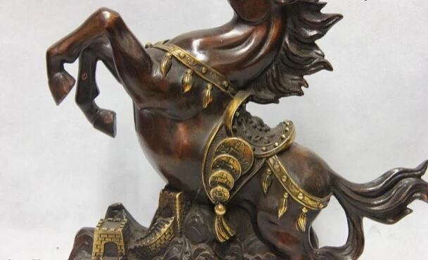 SCY Collectible bronze lion statue S1143 Chinese Copper Bronze Gold Feng Shui Great Wall Wealth Coin Horse Steed Statue B0403 | Дом и сад