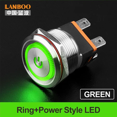 Green LED Power LANBOO 25 мм 15A высокая сила тока Водонепроницаемая фиксация мгновенный DIY анодного окисления черный кнопочный переключатель с люминесцентным светодиодный - Цвет: Green LED Power