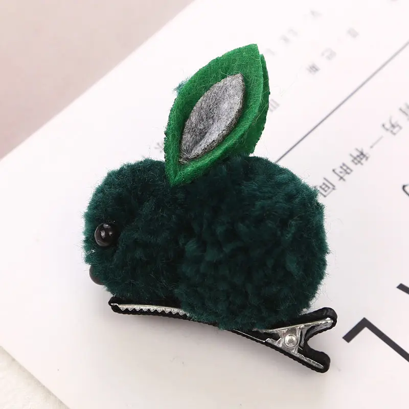 Green Hair Clips Новинка года; модные милые заколки для волос с помпонами кролика; заколки для волос для девочек; повязка на голову; резинка для волос; Детские аксессуары для волос - Цвет: Green Hair Clips