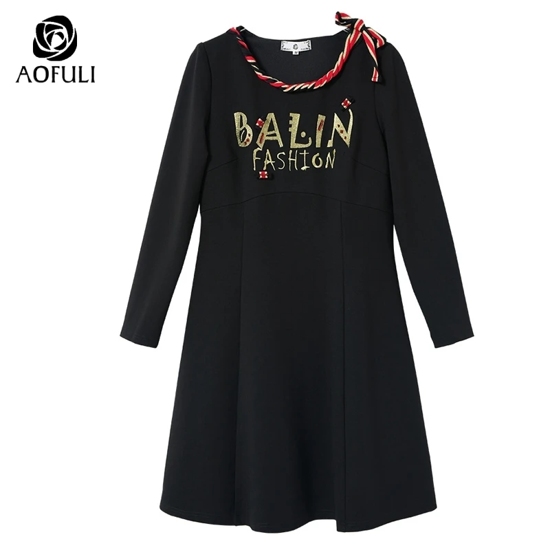 M/L/XL/5XL модное женское платье с вышивкой черное в полоску галстуком-бабочкой