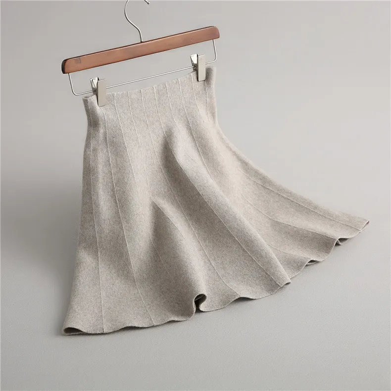 

2020 women brief irregular length ruffles bottom elegant wool knit skirt ladies sweet autumn winter sweater skirts saias