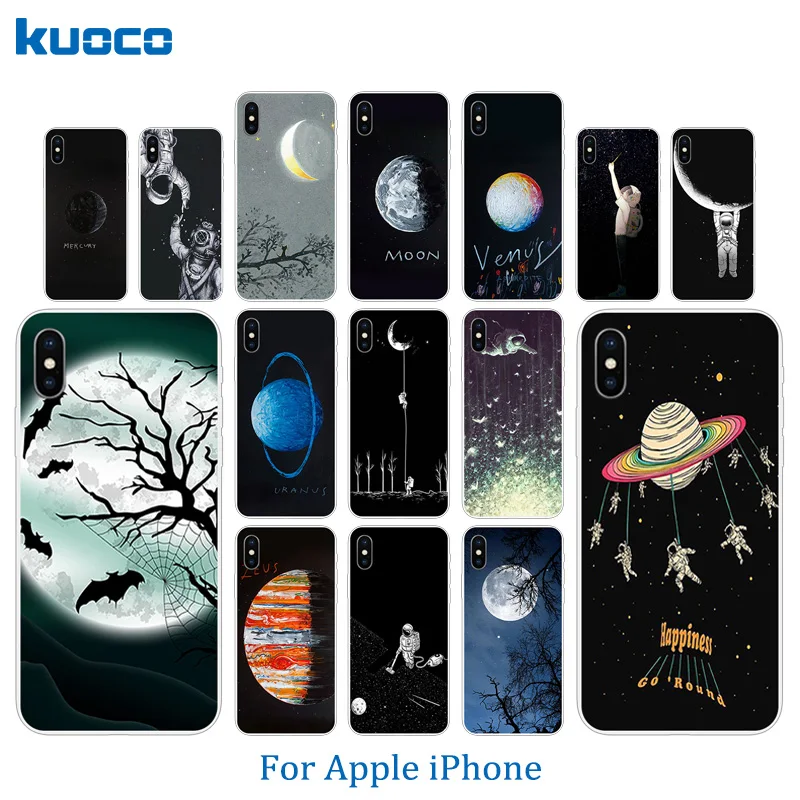 Чехол для Телефона iPhone X 10 Прозрачный мягкий силиконовый чехол Apple 6 6s 7 8 Plus Space Moon с