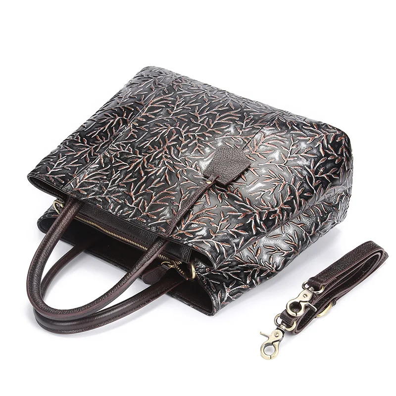 Брендовая женская кожаная сумка ручной работы из натуральной кожи с тиснением