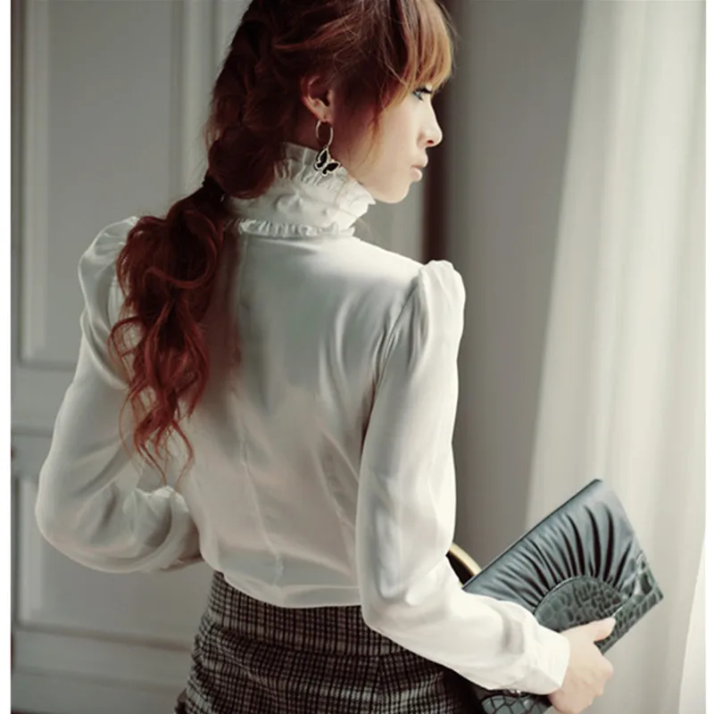 Блузка женская демисезонная с длинным рукавом и воротником стойкой|stand collar|women long