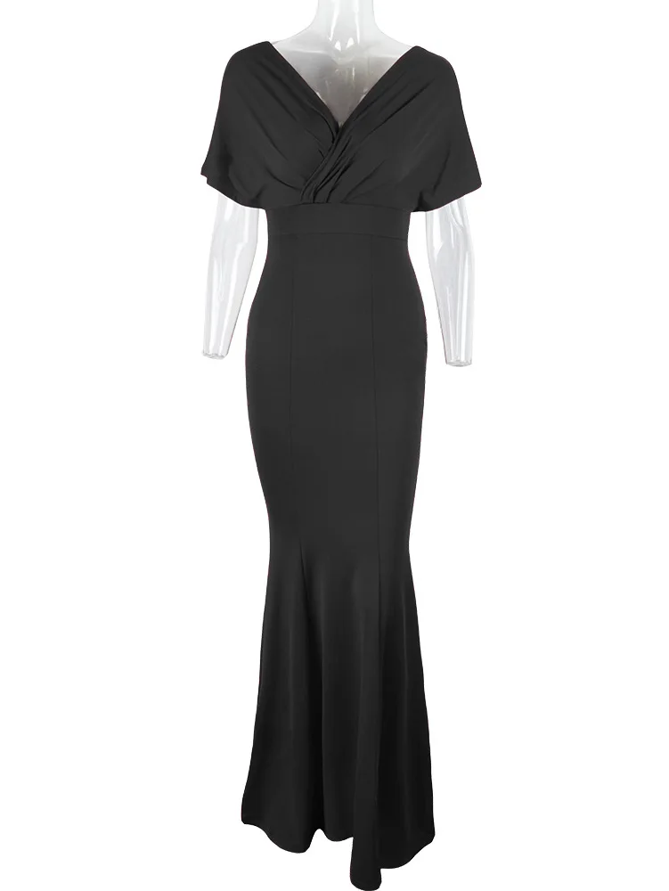 Женское платье макси сексуальное с глубоким v образным вырезом открытыми плечами