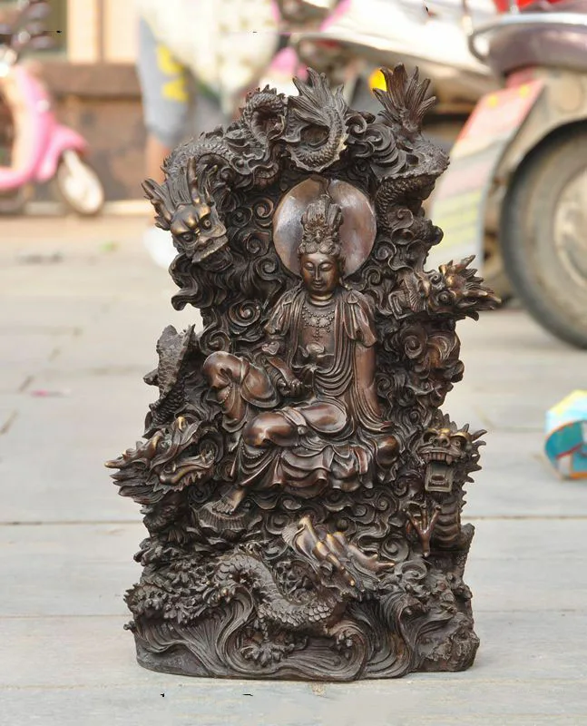 

wedding decoration 16"China buddhism temple bronze 5 Dragon kwan-yin GuanYin Goddess Buddha Statue