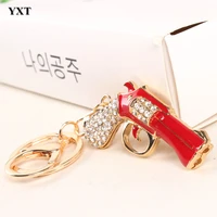 red pistol gun handgun cute charm pendant rhinestone crystal purse handbag key chain keyring creative party birthday gift