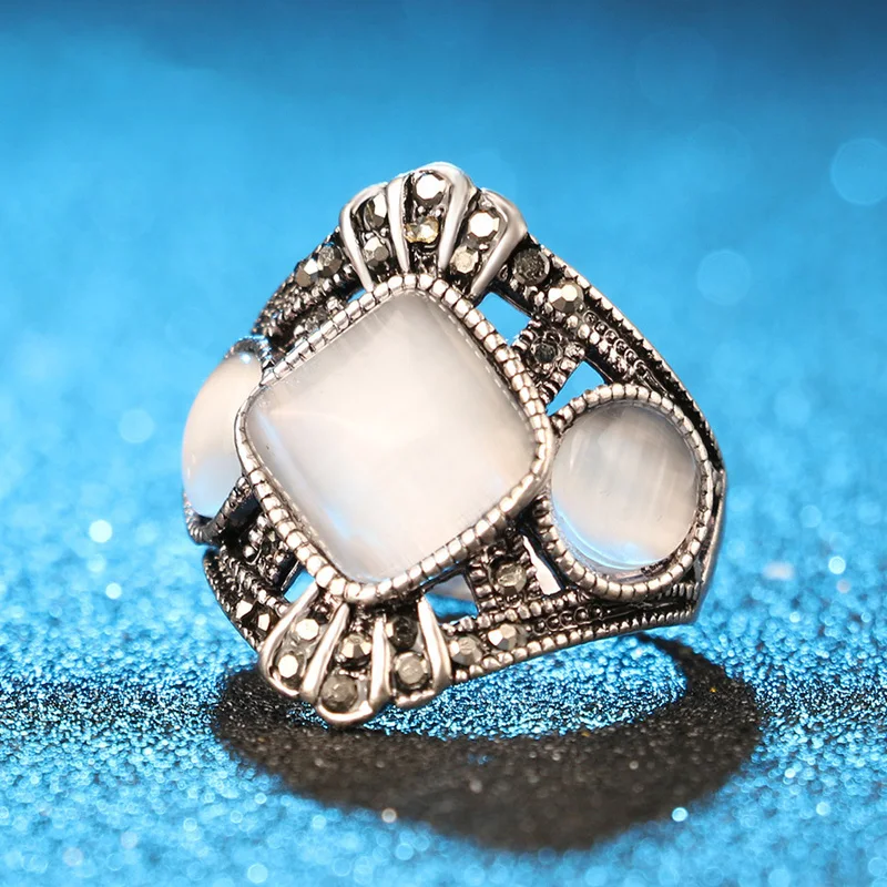 Vintage opal Обручение Кольца bijoux (украшения своими руками) серебристого цвета