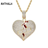 mathalla heartbroken pendant necklace ice cube zirconia with 3mm tennis chain hip hop couple jewelry jewelry gifts