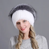 european style winter women hat fur pompom beanie rex rabbit fur skullie lady fashion knitting headwear warm cotton cap