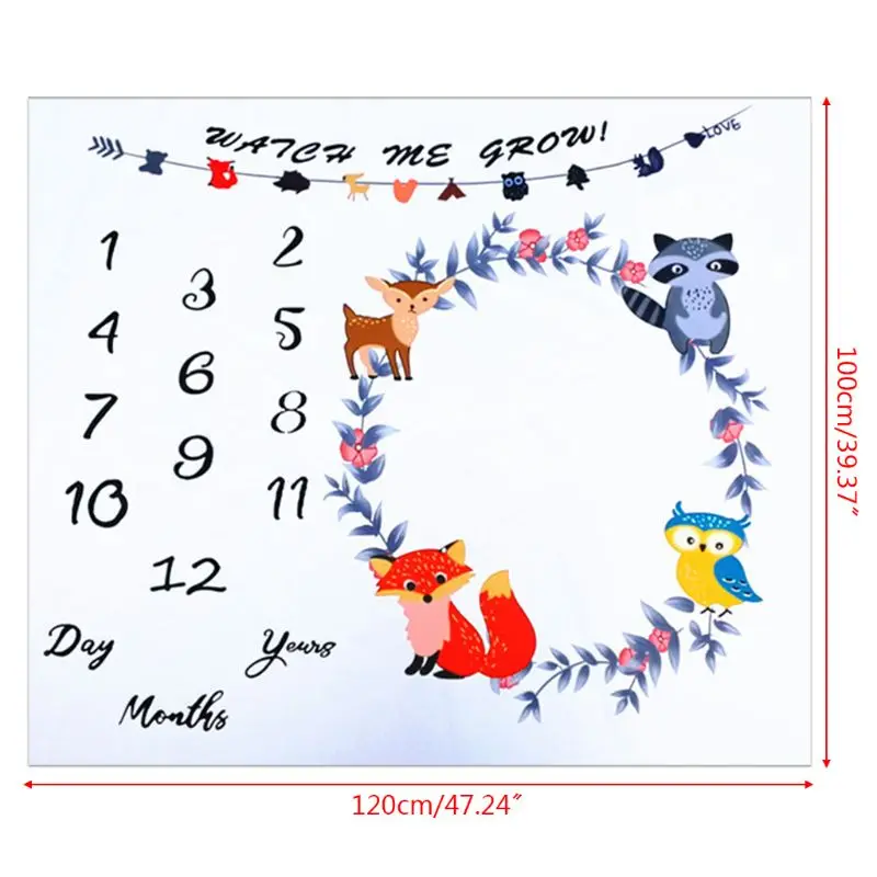 

Newborn Baby Milestone Number Cute Animals Pattern Mat Blanket Photography Background Backdrop Cloth