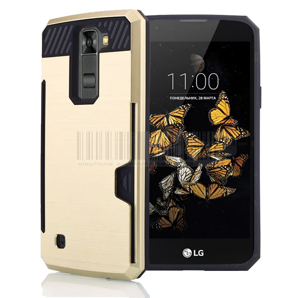 Anti-shock PC+Rubber Brush Card holder Hard Case Cover Fundas With Films+Stylus For LG K8 K350 K350E K350N/Escape 3/Phoenix 2 | Мобильные