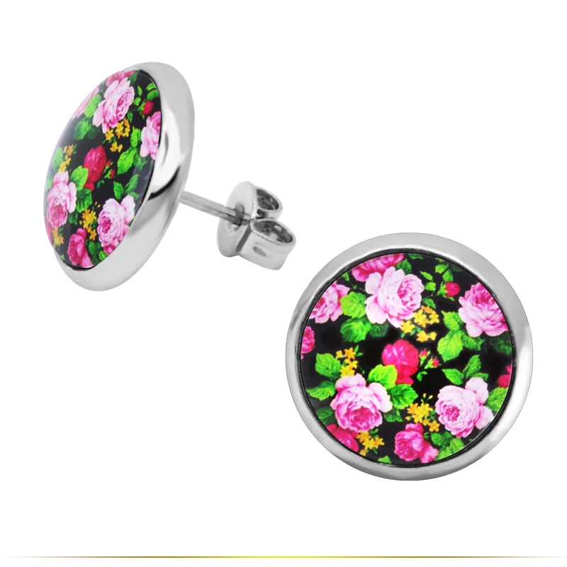 Новинка 2017 модные серьги гвоздики 12 мм с милыми цветами в стиле ретро круглые