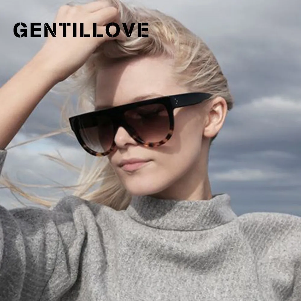 

Gentillove Sunglasses Women Vintage Retro Flat Top Thin Shadow Sun Glasses Square Pilot Luxury Designer Large Black Shades