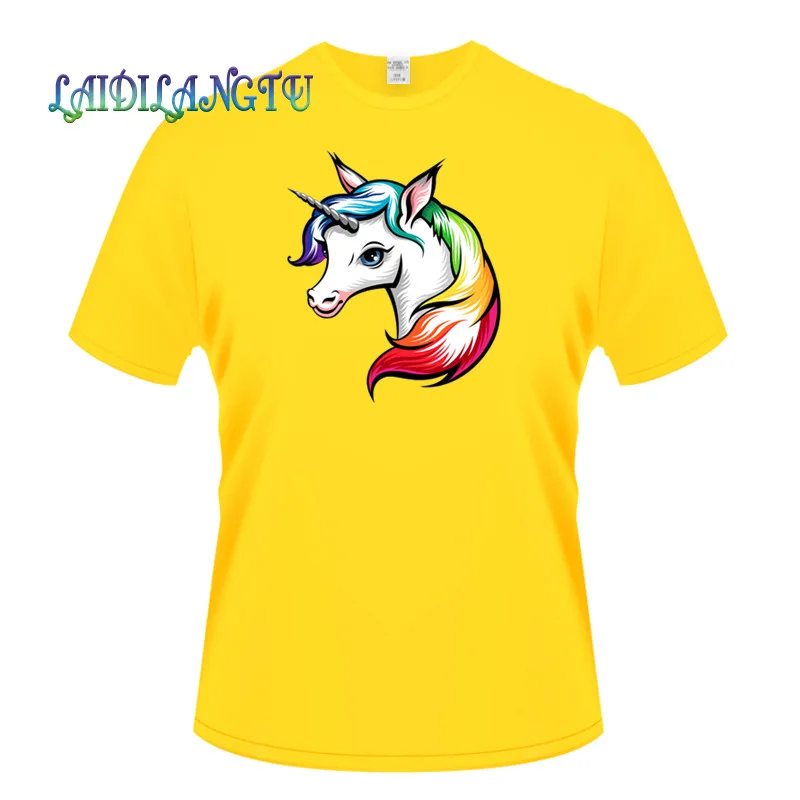 

High Quality Funny beautiful unicorn cartoon horse Men T-shirts Funny Design Printing Cotton Top Tees Customized