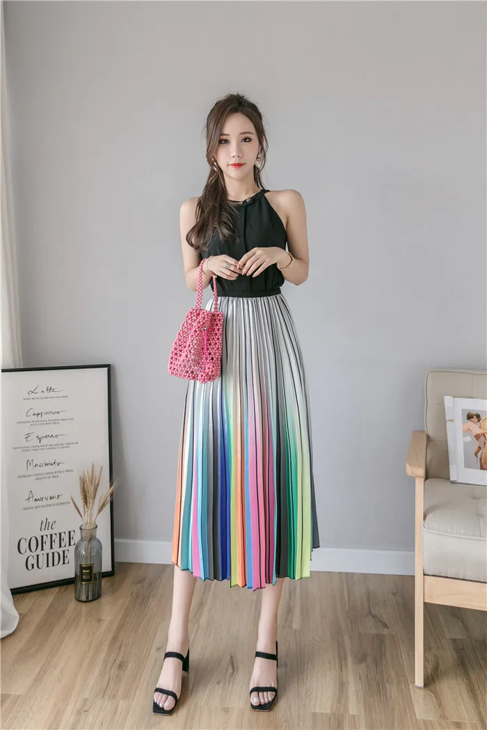 ATKULLQZ high quality factory direct spring summer clothes new rainbow skirt long skirt big swing woman skirt with lining