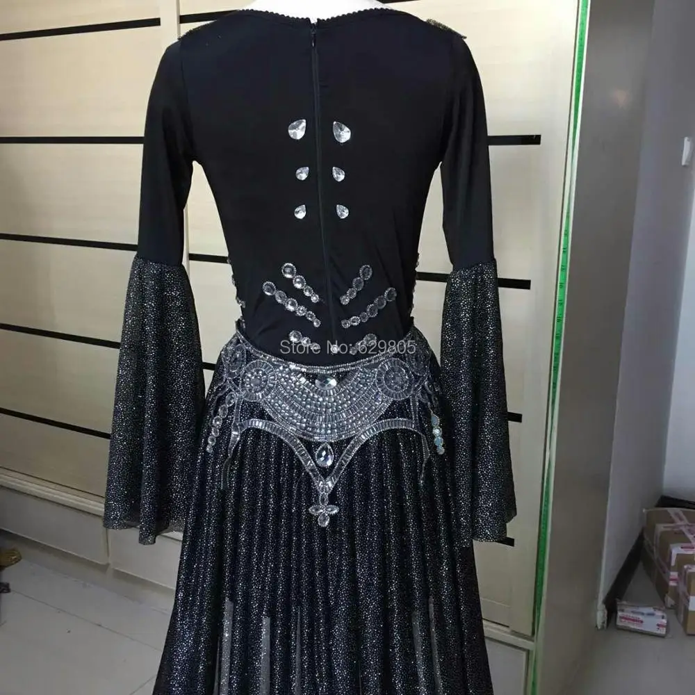 

2016 New Black Sequins Glisten Dress Costume Long Sleeves Rhinestone Dresses Concert Party Dancewear Nightclub Performance