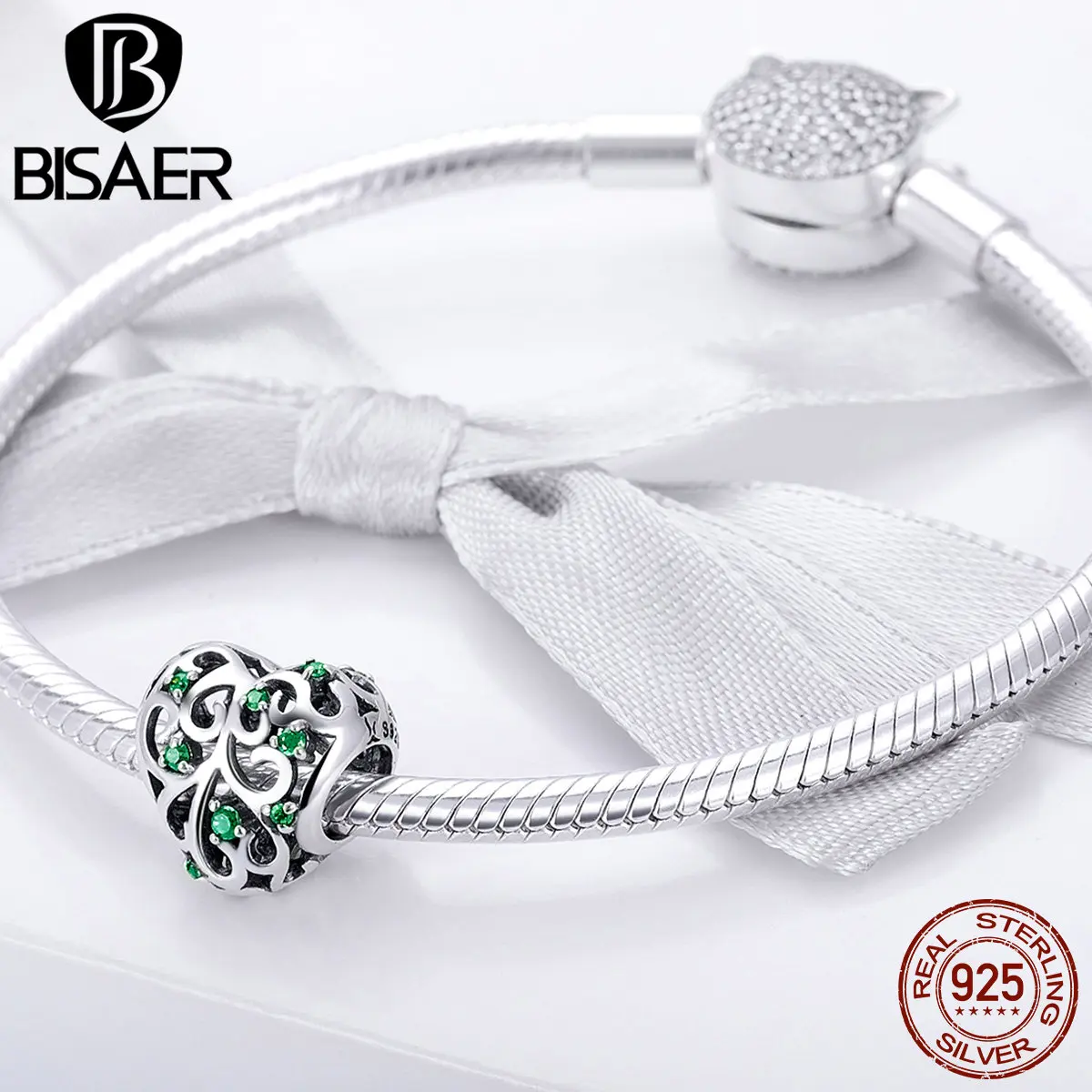 BISAER, 925 пробы, серебряные подвески, дерево жизни, листья, сердце, бусины, подходят для браслетов, для женщин, бусины, серебро, 925, для изготовления ювелирных изделий