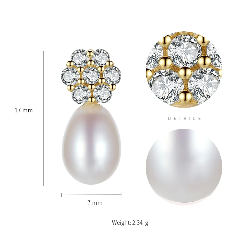 DOTEFFIL Earrings 925 Sterling Silver Gold Gilt Zircon Natural Freshwater Pearl Jewelry Women Wedding/Party | Украшения и