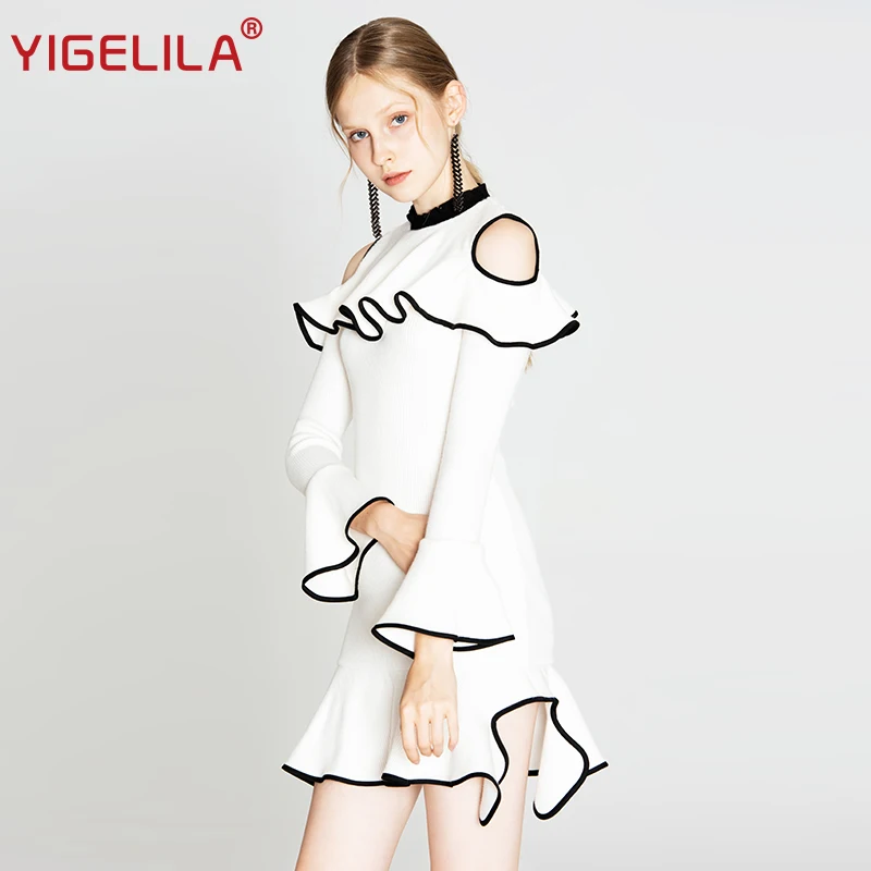 YIGELILA модное женское белое трикотажное платье осеннее элегантное с круглым