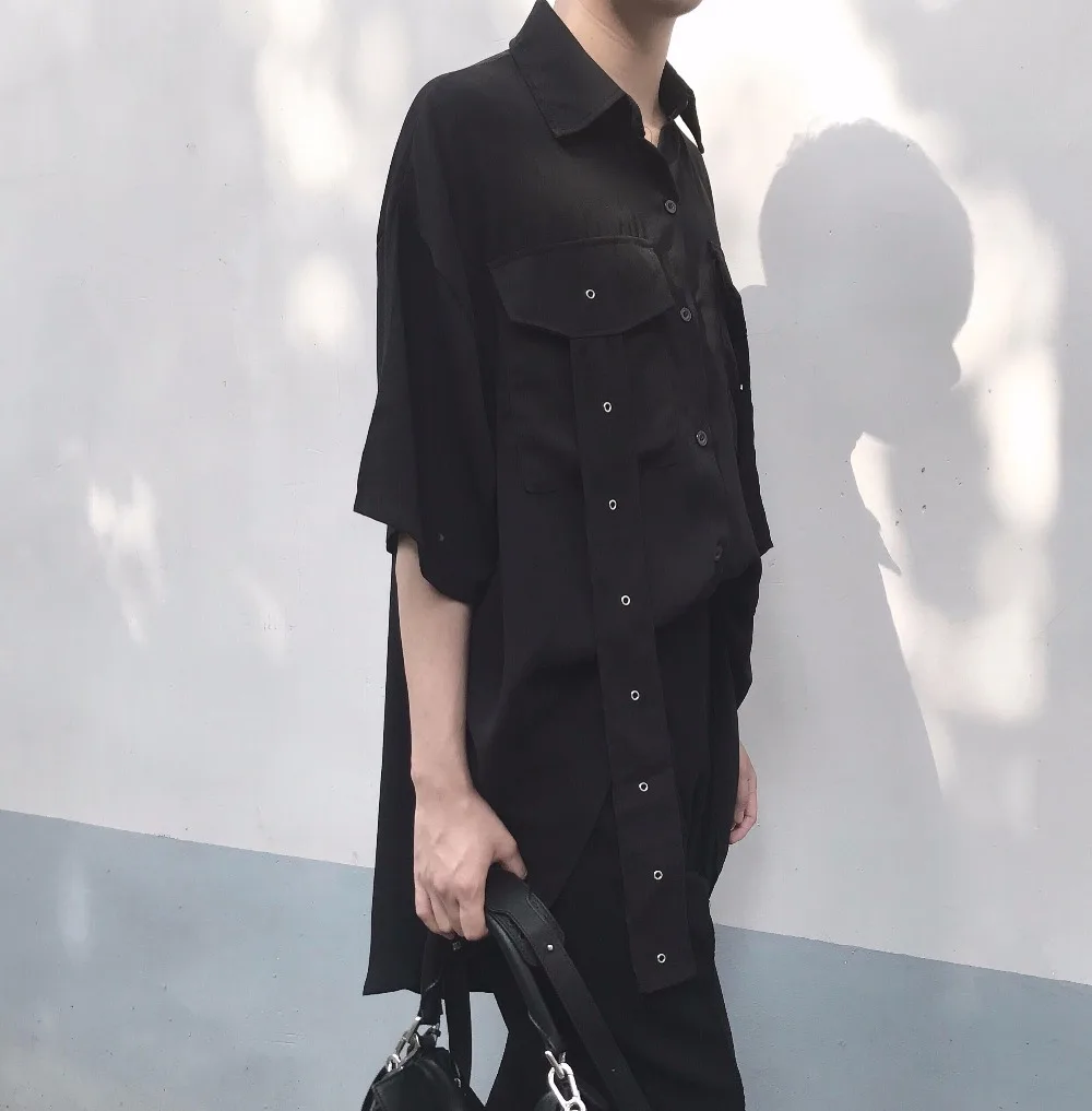 

Men's style dark and loose before long contracted summer short sleeve shirt