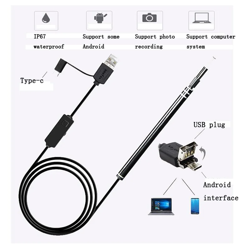 3 в 1 визуальный эндоскоп для ушного канала USB инструмент чистки ушей 5 мм