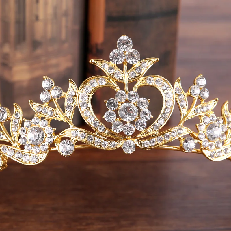 Gold Color Vintage Luxury Princess Crystal Rhinestone Tiara Pageant Wedding Bridal Crowns And Tiaras Bride Hair Accessories | Украшения и