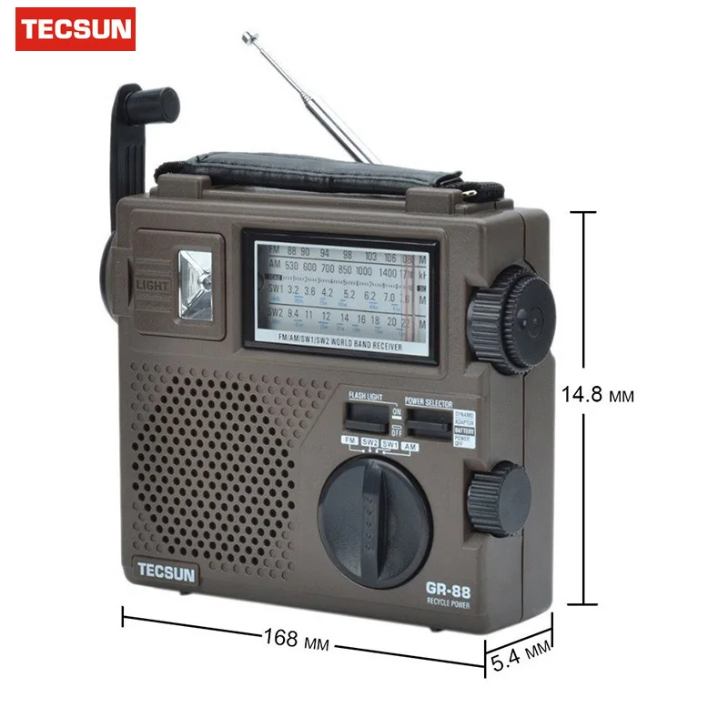 TECSUN GR-88 GR-88P цифровой радиоприемник аварийный светильник радио Динамо радио со встроенным динамиком ручной мощности