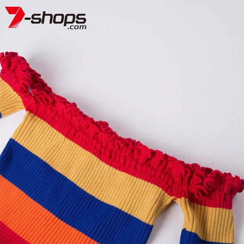 AECU Радужный женский свитер с открытыми плечами укороченный топ сексуальный