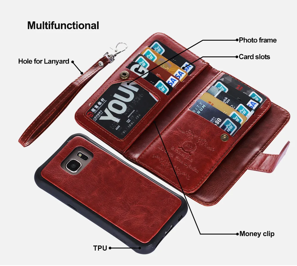 Чехол LANCASE для Samsung Note 4 съемный кожаный чехол бумажник Galaxy S7 Edge S6 5 S8 Plus|for samsung galaxy|s6