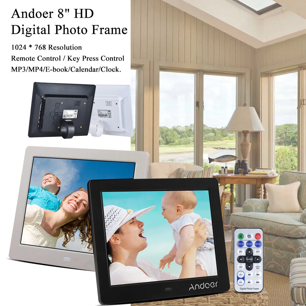 Andoer 8 &quotHD широкий экран с высоким разрешением цифровая фоторамка Будильник MP3 MP4
