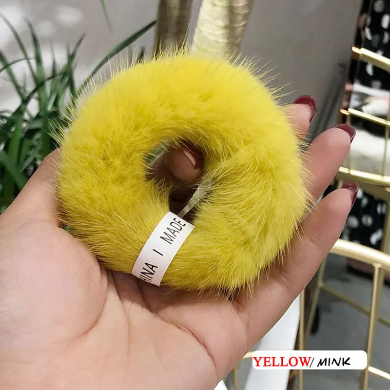 Yellow Для женщин модная эластичная, для волос полосы галстук норки аксессуары-ободки из натурального меха, Заколки для волос хвост держатель для девочек - Цвет: Yellow
