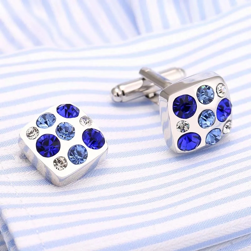 Высокое качество Мужские Запонки серебряное покрытие Синий CZ горный хрусталь