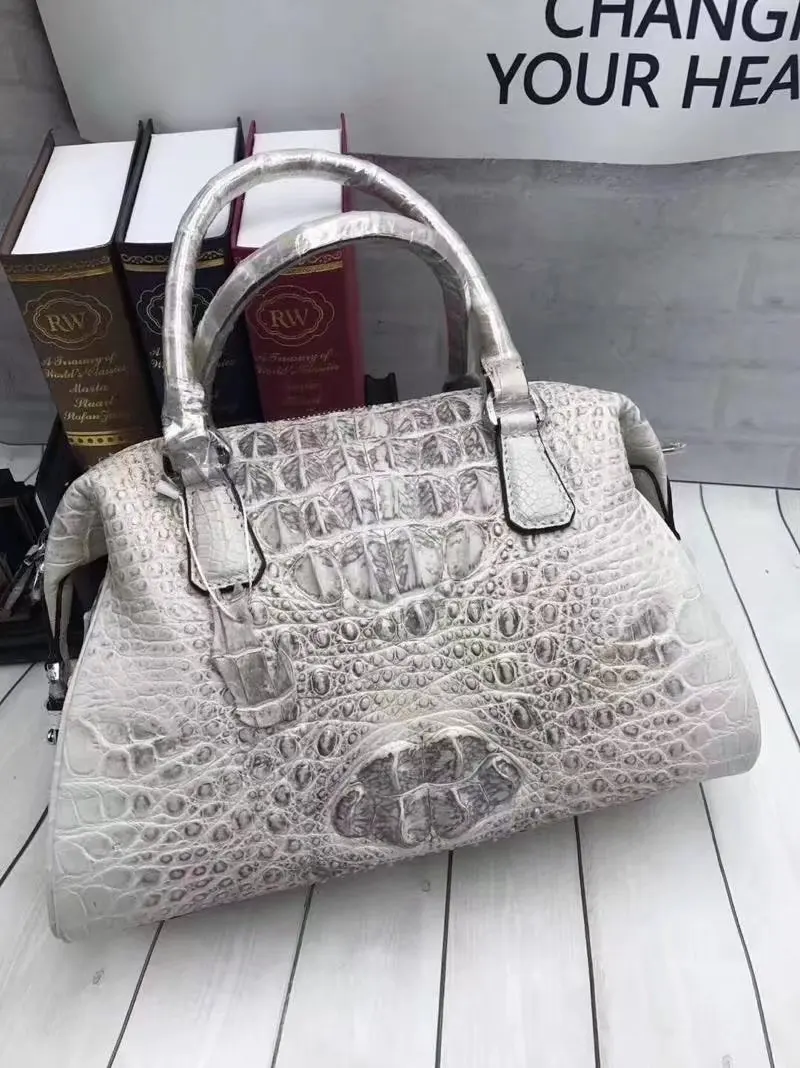 Необычная натуральная кожа аллигатора женский кошелек Подушка настоящая крокодиловая кожа женская сумка с верхней ручкой женская большая сумка на одно плечо - Цвет: Белый