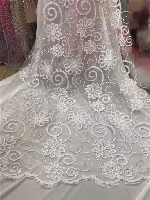 Free shipping Africa Swiss lace fabric yarn of high quality white beads fashion wedding 5 yards French fabrics pink purple | Дом и сад
