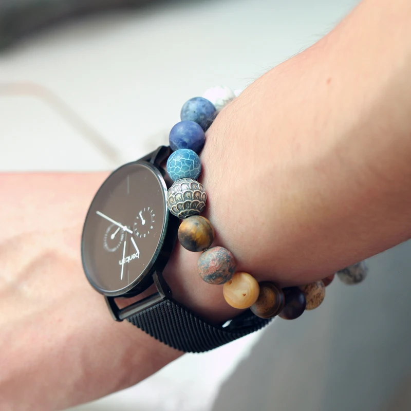 Mcllroy Natural Stone Beads Bracelet Bangle for Women Men Universe Space Planets Solar System Chakra Yoga Bracelets Jewelry gift | Украшения