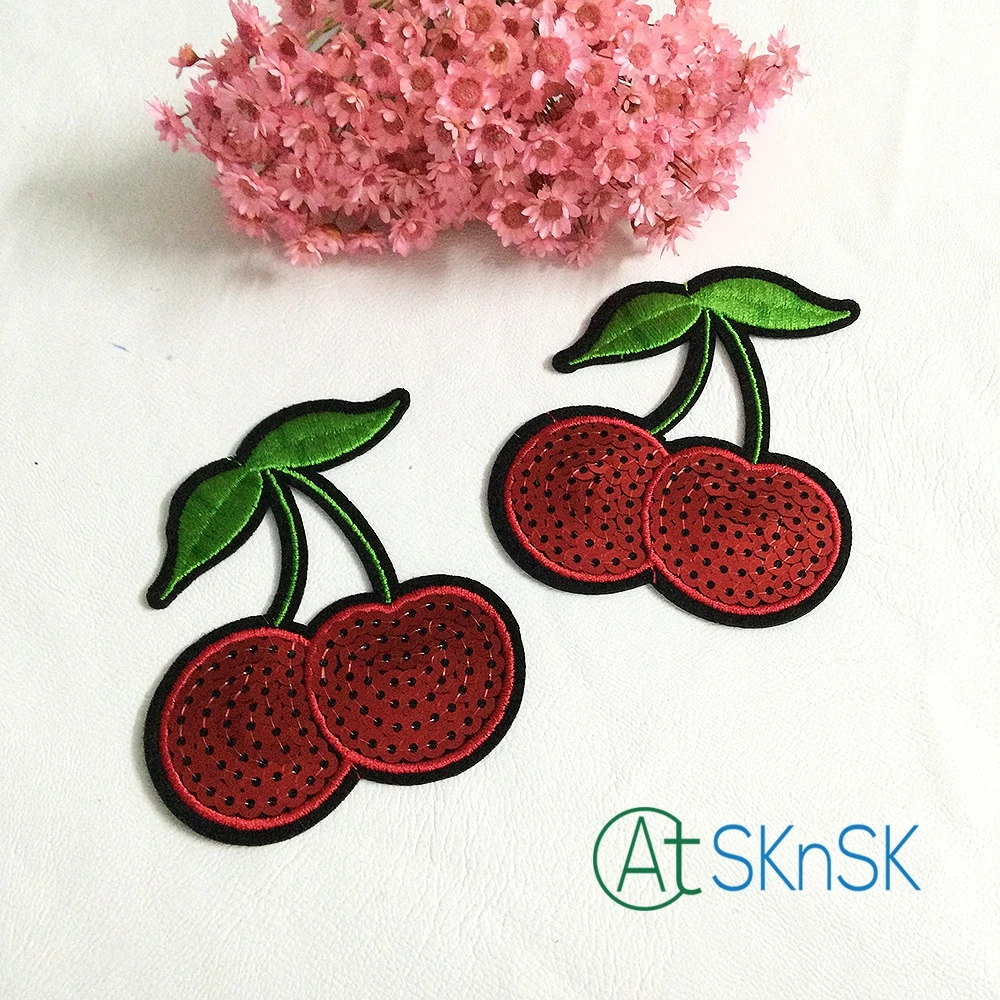 10 шт./лот приклеивающиеся нашивки с рисунком черепа вишни красного цвета